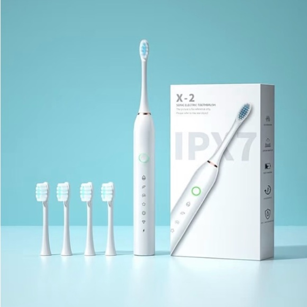 Lot Of 2 Sonic Electric Toothbrush USB Rechargeable 4 Brush Heads 6 Modes